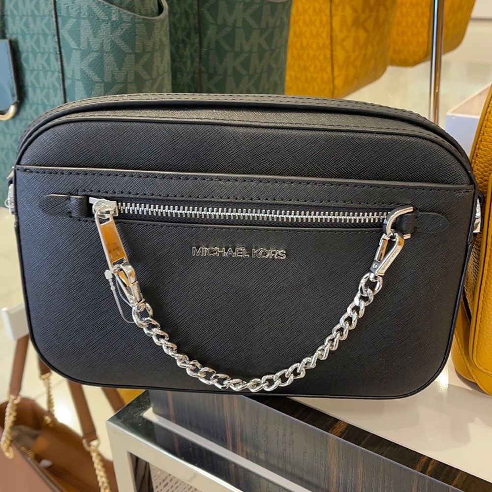 Michael Kors Jet Set Item Large East West Zip Chain Black Crossbody Bag